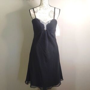 NWT Vintage Da Vinci Little Black Dress With Jeweled Bust Rouching Sz 10